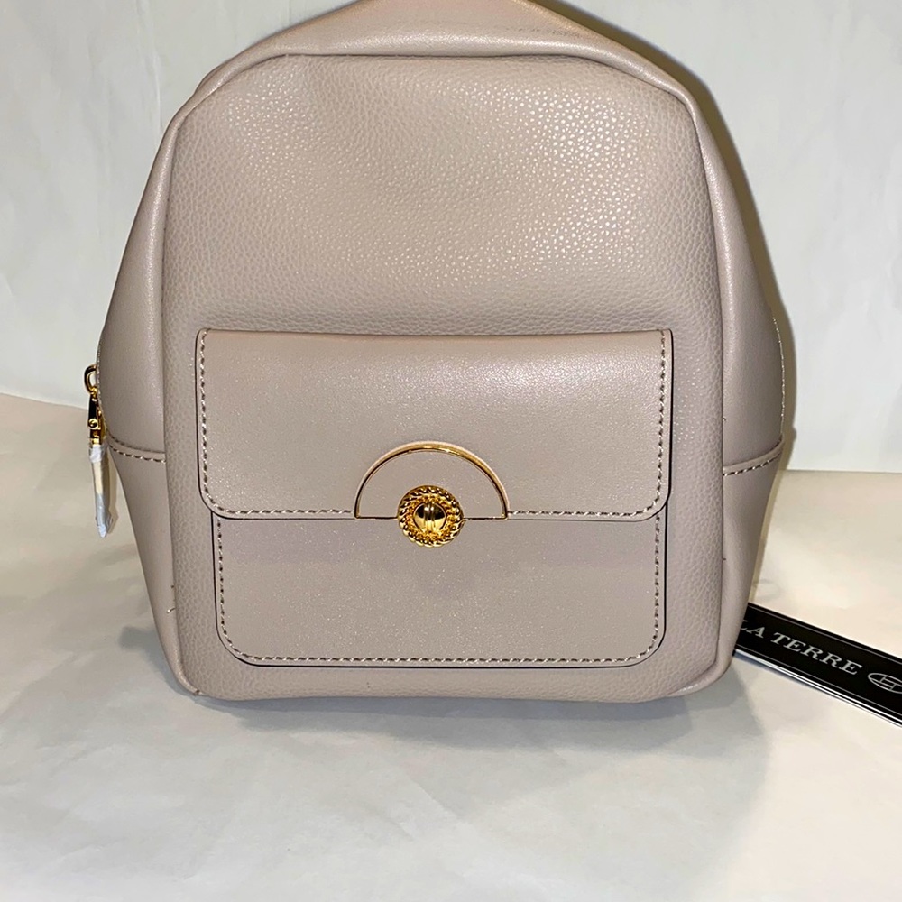Vegan leather mini backpack taupe new with tags attached and bonus change purse